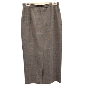 Freedberg Women's Houndstooth Wool Blend Midi‎ Skirt Brown Size 10 Fully Lined